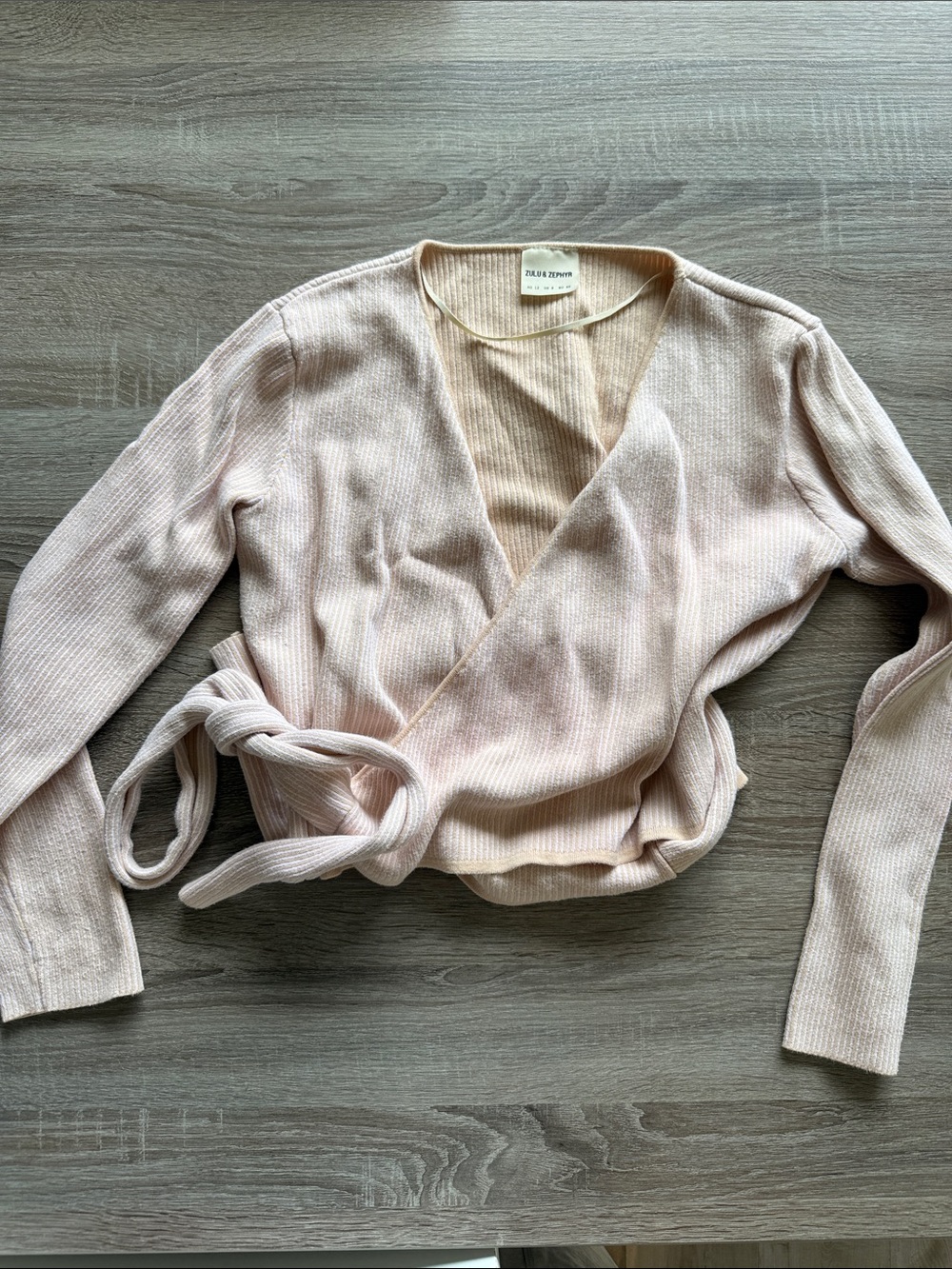 Zulu and zephyr Wrap Ribbed Knit Sweater - Light Pink